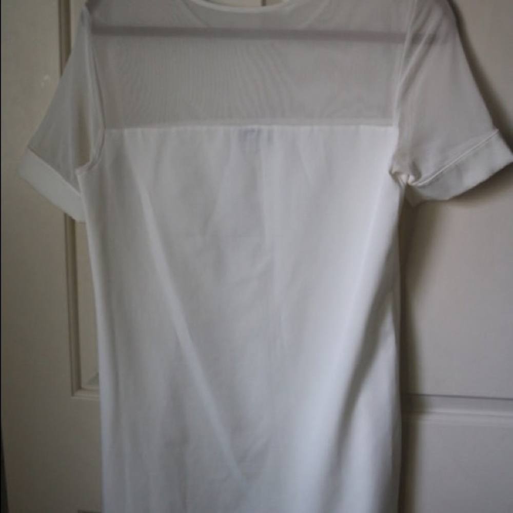 White T Shirt Dress with Mesh Panel